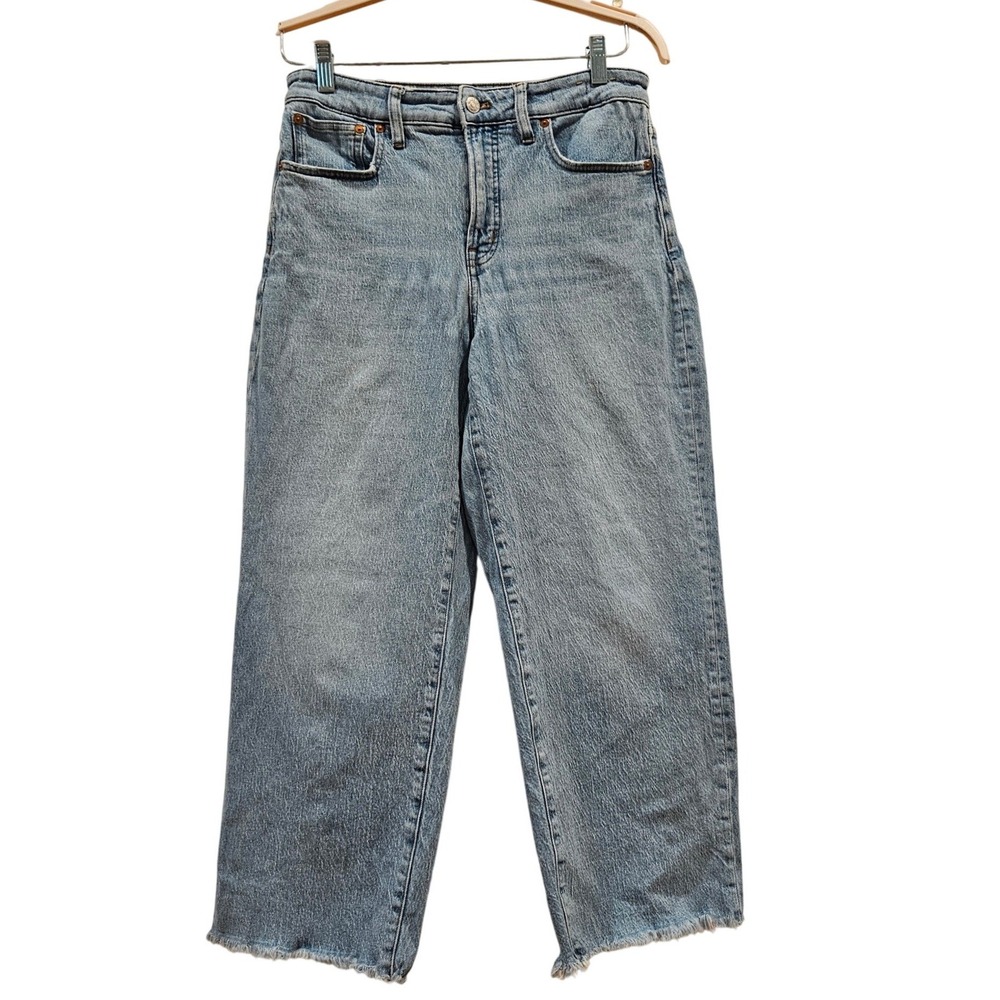 Madewell Curvy Perfect Vintage Wide-Leg Crop Jean Light Wash Raw Hem Size 29